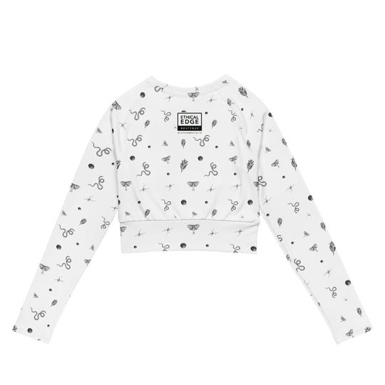 Mystic Print Long Sleeve Crop Top | White | UPF 50+, Comfortable for Active Lifestyles