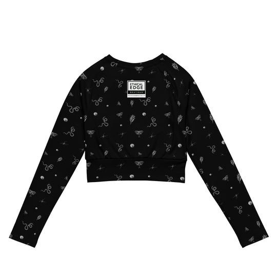 Mystic Print Long Sleeve Crop Top | Black | UPF 50+, Comfortable for Active Lifestyles