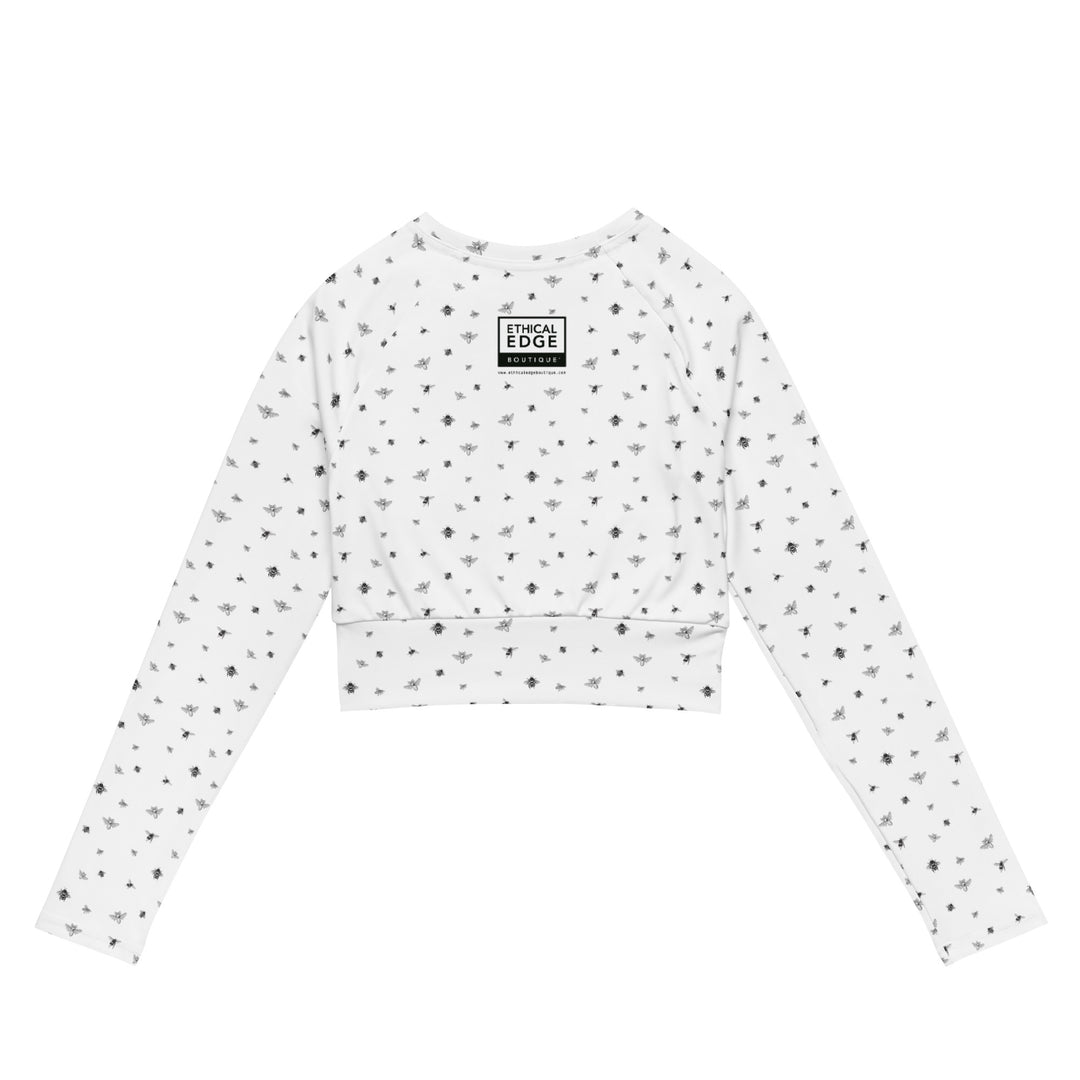 Bee Print Crop Top | White | UPF 50+ | Made from Recycled Materials