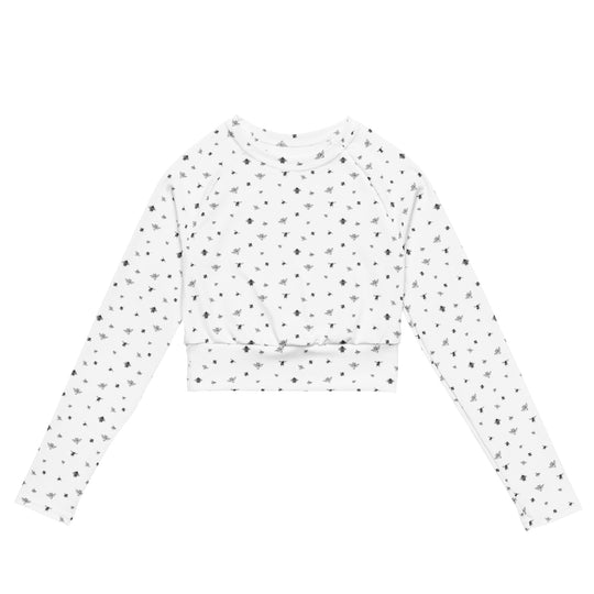 Bee Print Crop Top | White | UPF 50+ | Made from Recycled Materials