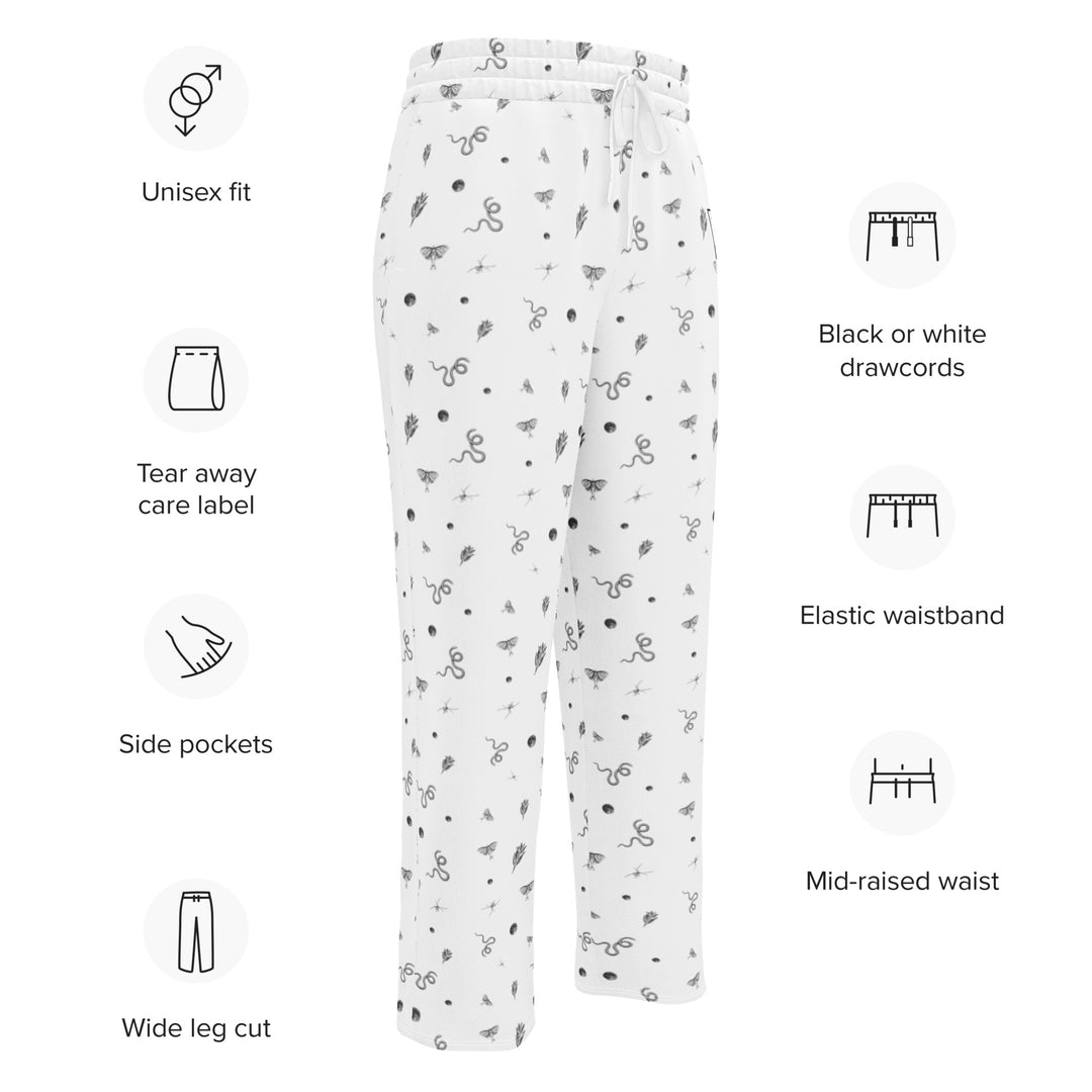 Mystic Print Joggers | White | Relaxed Fit, Wide Leg, Comfortable for Everyday Wear