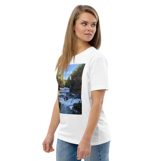 Happy Place | Willow River Waterfall T-Shirt | Organic Cotton | Scenic Waterfall Design